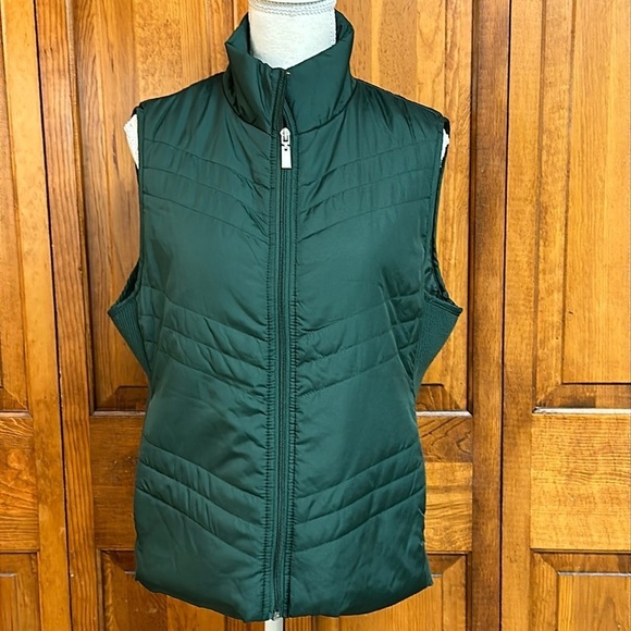 Studio Works Sport Green Side Stretch Full Zipper Puffer Vest Cold Weather Med - Picture 2 of 10